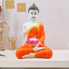 Jaipur Ace Orange Buddha Sitting With Tea Light in Hand Polyresin Idol