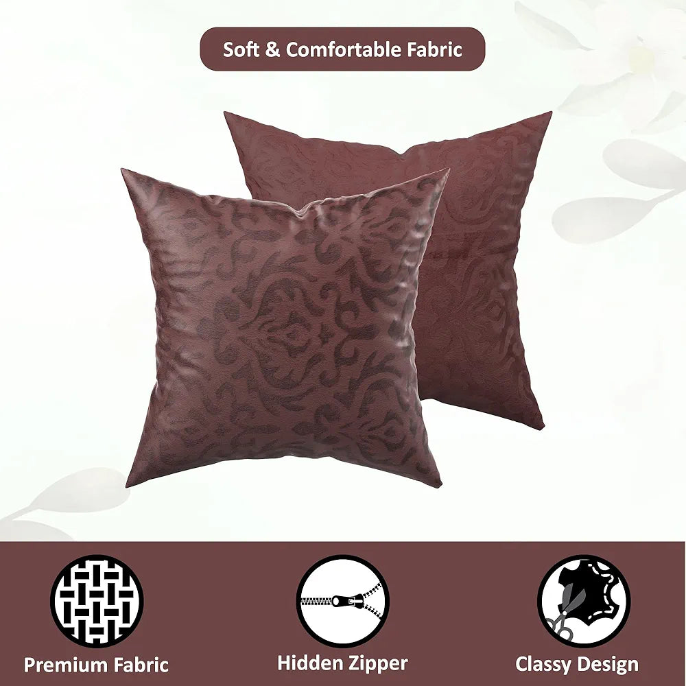 Kuber Industries Set of 5  Washable & Removable Velvet Sofa Pillow Covers with Zip | Soft Sofa Cushion Covers for Home & Bedroom Interiors | Floral Design - Brown