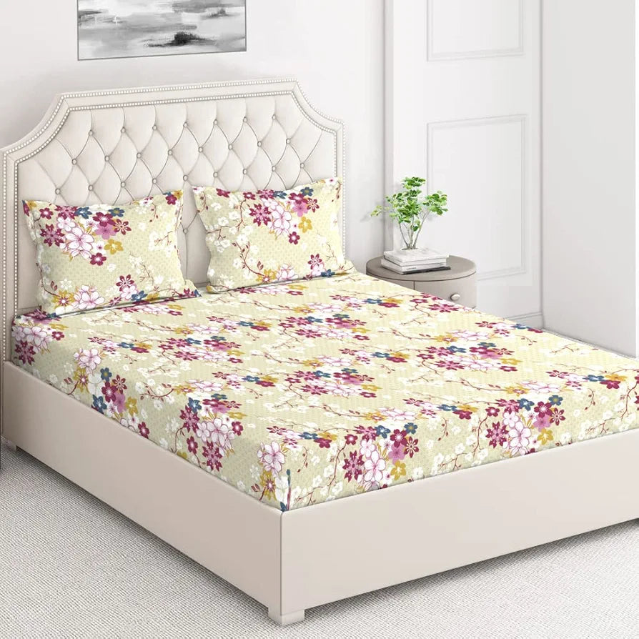 Layers Marigold 100% Cotton Bedsheet Set for All Seasons - Lightweight, Moisture Absorbent, Machine Washable & Easy to Care - Gift for Housewarming & More - 144 TC - King Size 