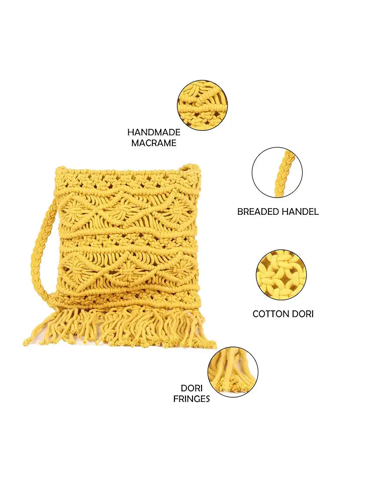 ASTRID Handmade Macrame Flap Over Sling Bag For Girls And Women
