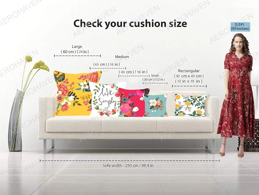 AEROHAVEN Decorative Hand Made Digitally Printed Abstract 5 Piece Cotton Cushion Cover - 16