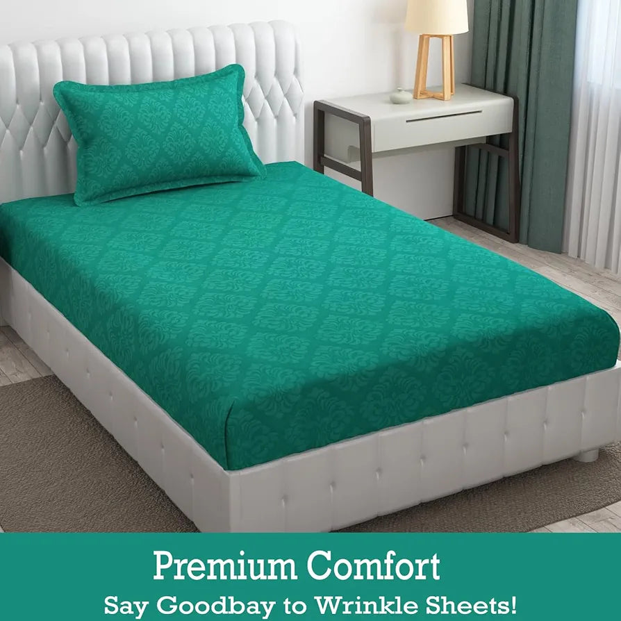 FRESH FROM LOOM Single Bedsheet Microfiber Bed Sheet Set - Hypoallergenic, Wrinkle Free, Rotary Printed with 1 Pillow Covers , 144 TC