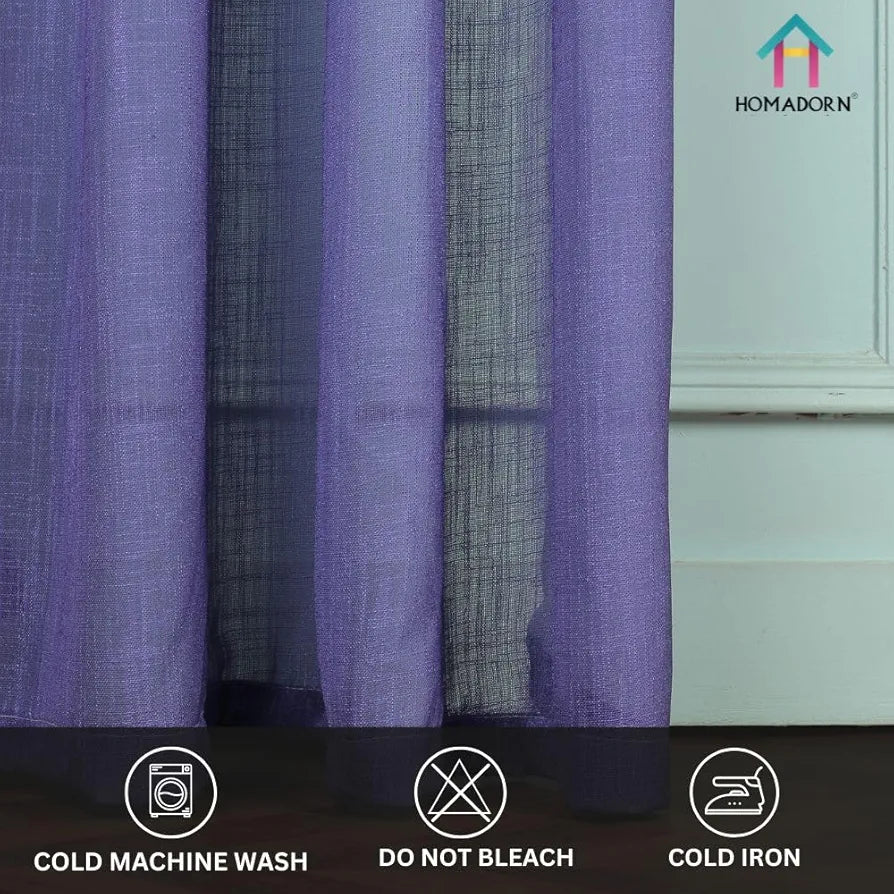 HOMADORN Ombre Printed Linen Textured Sheer Curtains for Living Room, Bedroom, Dining Room, Kitchen, Bathroom 