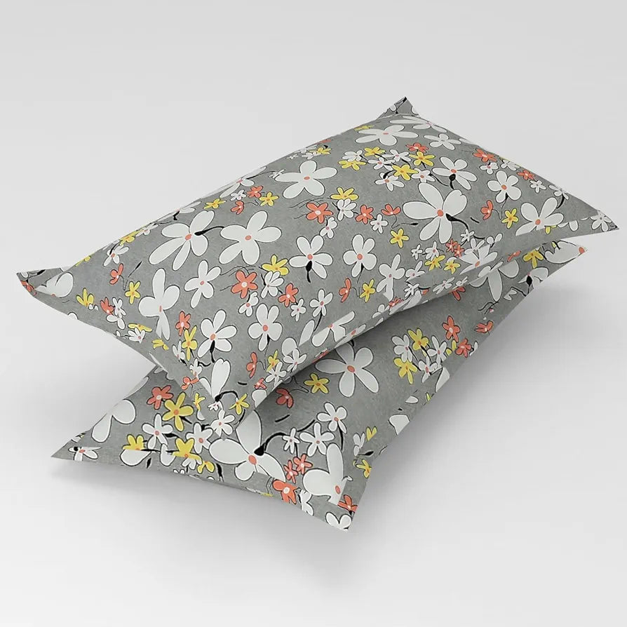 Homefab India 180 TC Microfiber Double BedSheet with 2 Pillow Covers -  - Light Grey, Floral