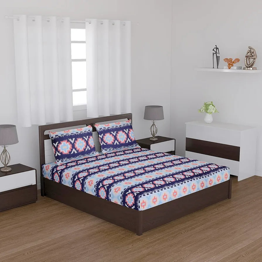 Status Contract Spring Summer Collection-2024 Cotton Rich Double Bedsheet with 2 Pillow Covers for Bed Room, Home, Hotel-120 GSM | , 120 Tc