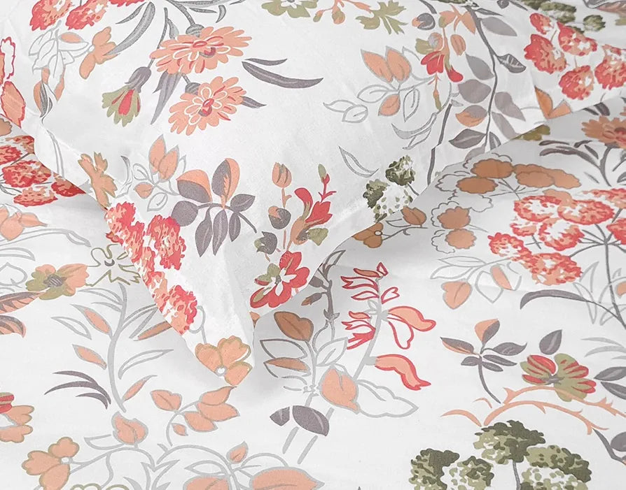 Divine Casa Double Size Bedsheet for Double Bed, 144 TC Pure Cotton Queen Size with 2 Pillow Covers | 222 by 254 cm | Floral | Peach Blush