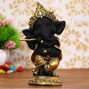 Ecraftindia Golden and Black Polyresin Lord Ganesha Idol Playing Flute Musical Instrument Decorative Showpiece