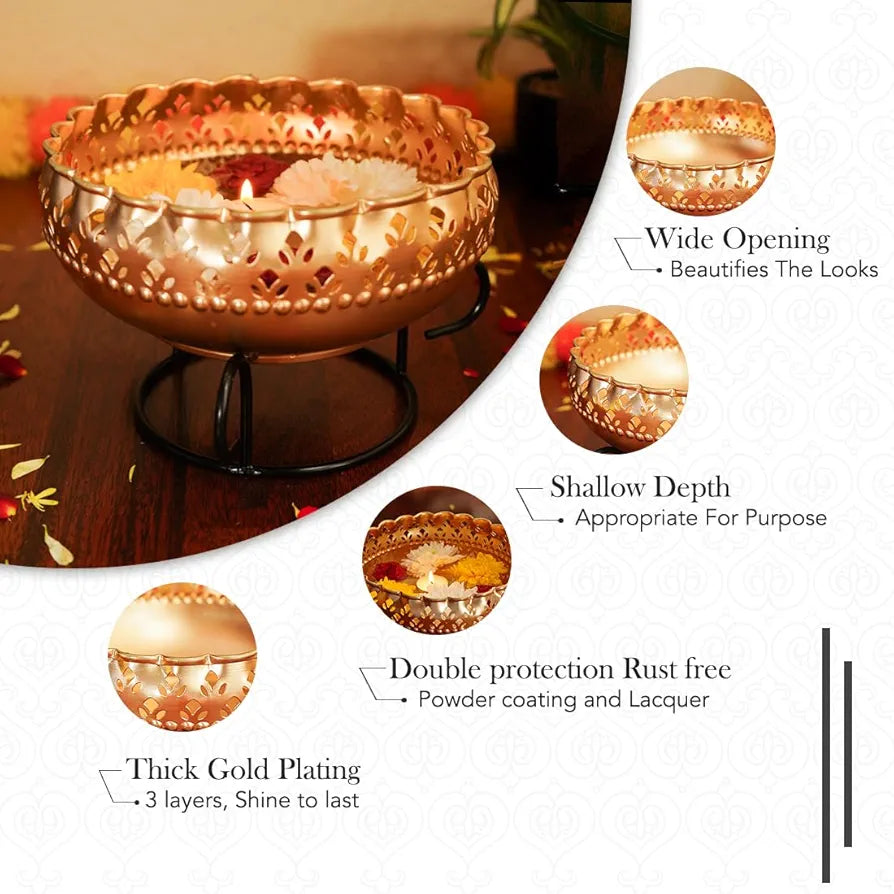Ekhasa Gold Urli Bowl with Stand for Home Décor