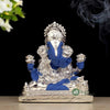 Indicast Lord Ganesha Idol Silver Plated Murti for Good Luck & Success Figurine for Office Home Decor & Gifts | Blue