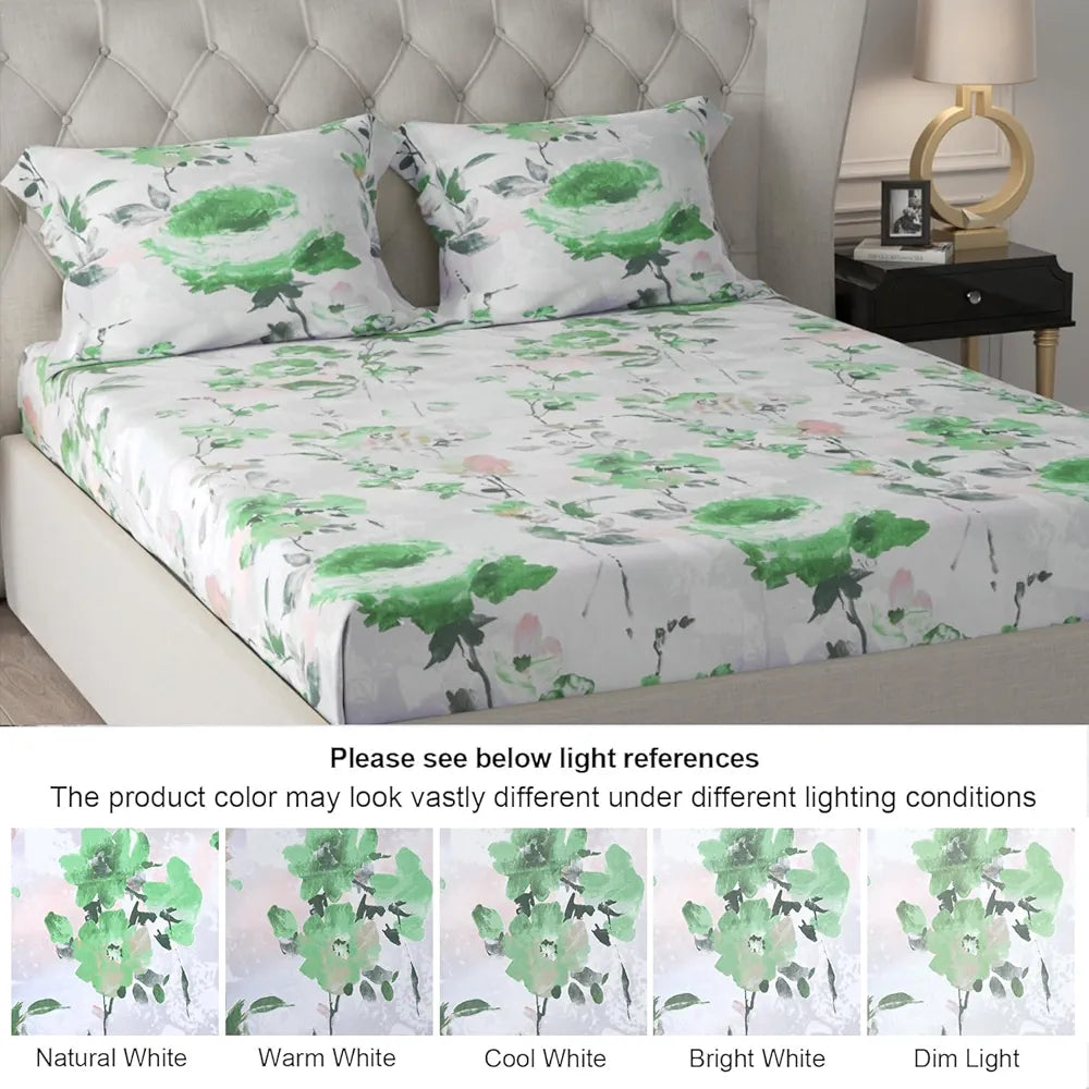 Cloth Fusion Glace Cotton Elastic Fitted Bedsheet for Double Bed King Size with 2 Pillow Covers, Soft Wrinkle Free Elastic Bedsheets for King Size Bed 