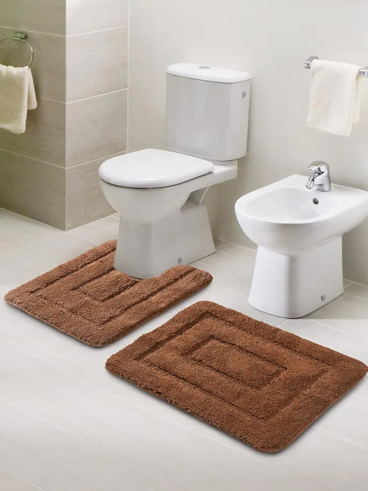 Saral Home Cotton Anti Slip Bathmat Set with Contour | Washable, Non-Slip & Quick-Drying Mats for Home/Kitchen/Office | Soft & Super Absorbent Mats for Shower 