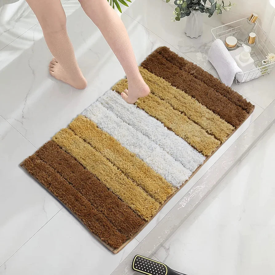 LUXE HOME INTERNATIONAL Microfiber Rectangular Bath mat Soft Anti Slip Skid Luxury Mats for Bathroom Door 40X60 Cm  Pack of 2,Tobacco