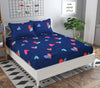 The Home Style Cotton Feel Glace Cotton Elastic Fitted Printed Double Bed King Size Bedsheet With 2 Pillow Cover,300 TC Blue Heart