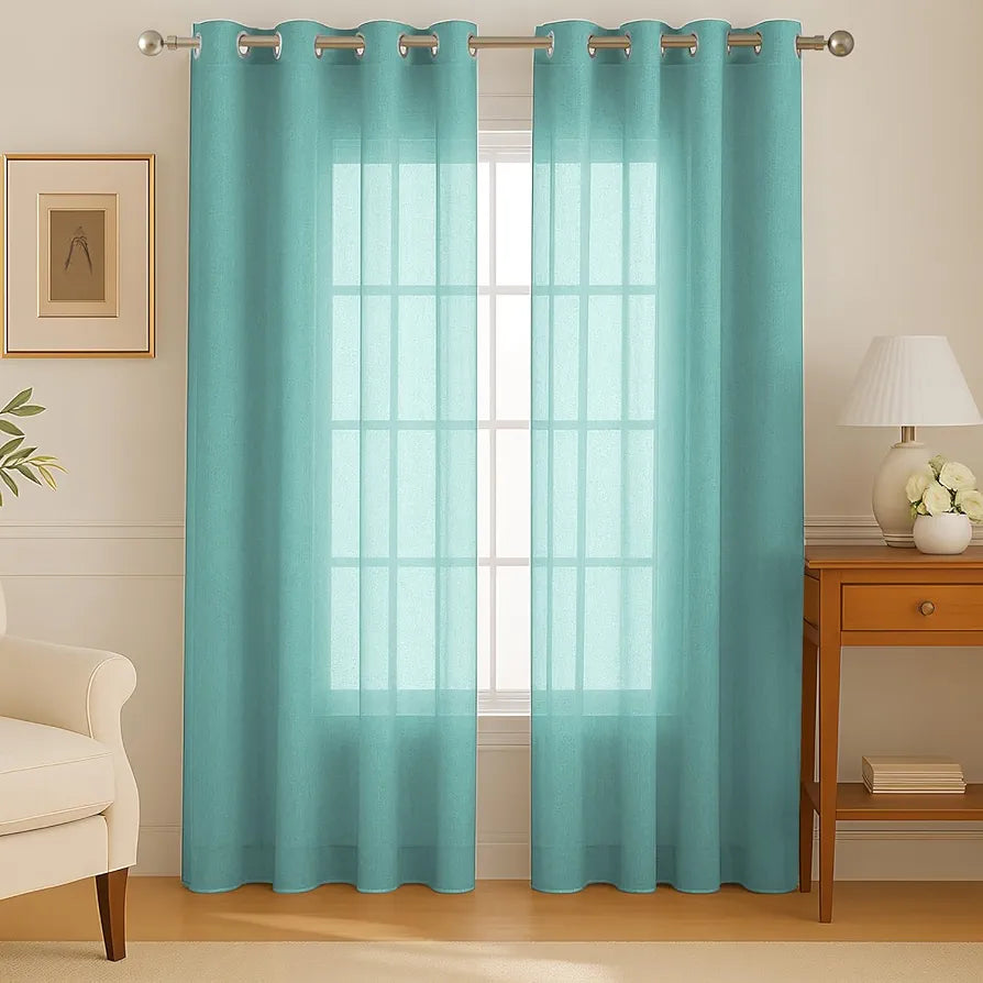 Cloth Fusion Cotton Feel Sheer Door Curtains 9 Feet Long Set of 2, Semi-Transparent Parda 9 Feet Long with Grommet Design for Home Decor 