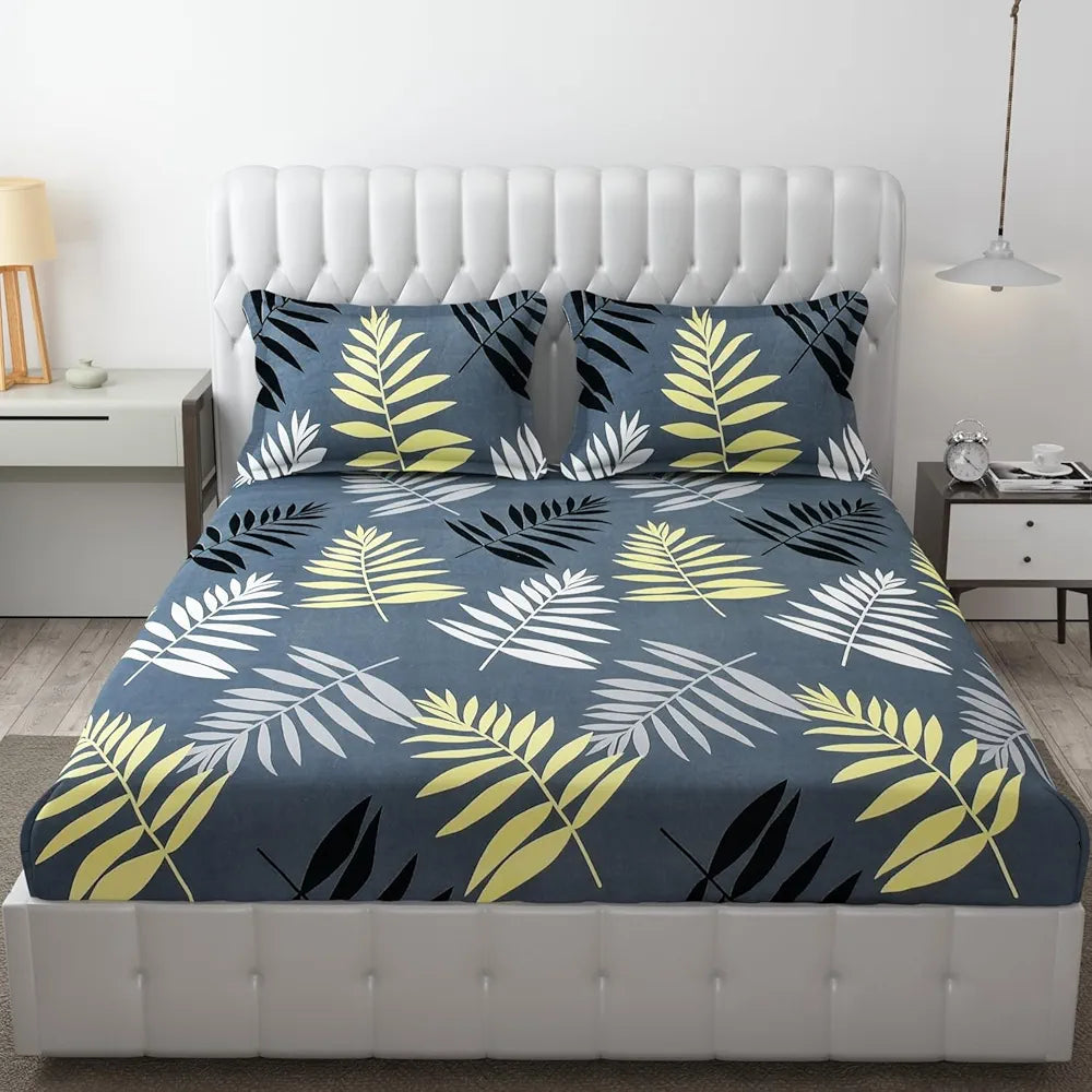 FRESH FROM LOOM King Size Bed With Two Pillow Cover | Soft Glace Cotton Fitted Bedsheet | Elastic Fitted Bed Sheets | Bed Covers For Mattresses Tuck In , 144 TC