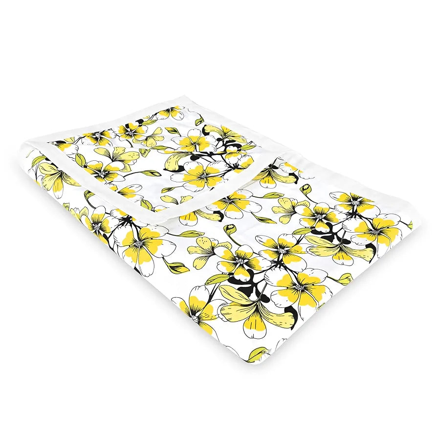 Divine Casa Floret 100% Cotton Single Dohar | 120 GSM | Soft & Lightweight Throw Blanket | Cozy & Breathable Bedding | All-Season Comfort | 210 x 140 CM, Daffodil Yellow
