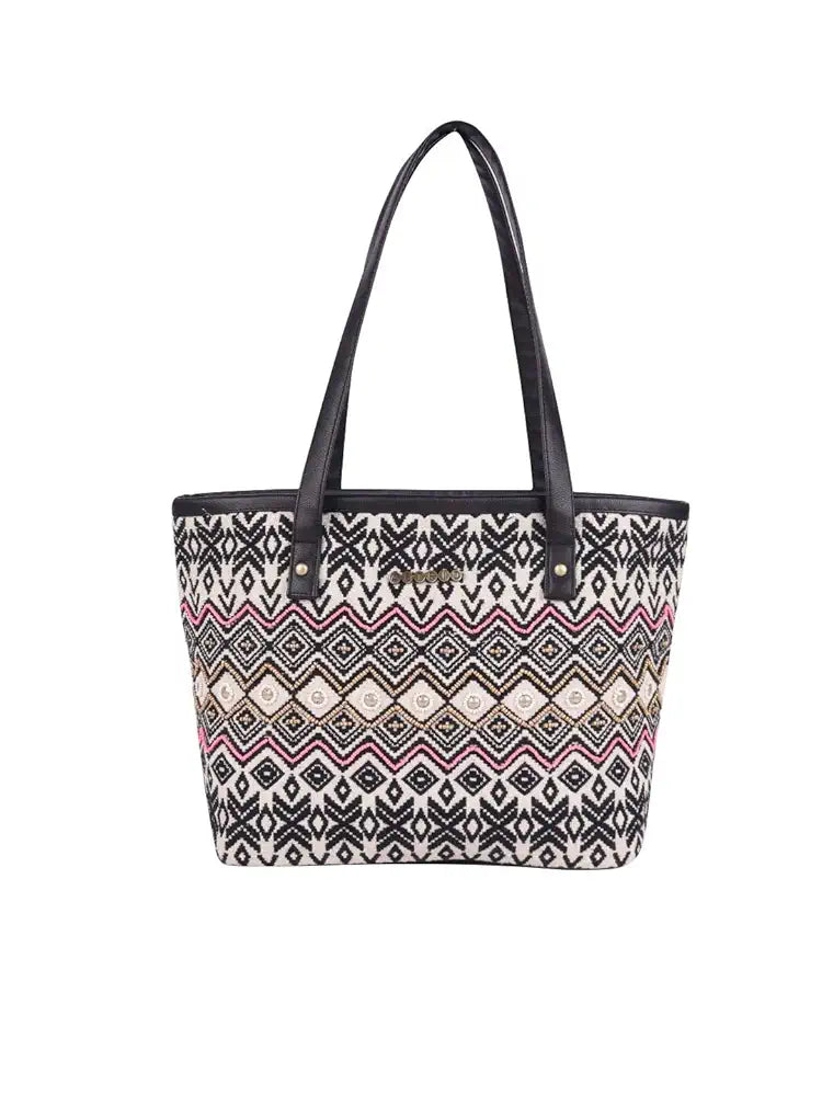 ASTRID Women's Embroidered Cotton Tote Bag With Zip And Completely Biodegradable