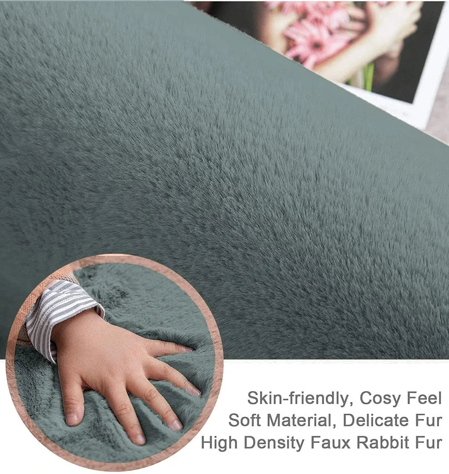 LUXE HOME INTERNATIONAL Rabbit Fur Rectangular Mat Soft Anti Slip Skid Ruffle Mats for Bathroom Door 60X90 Cm  Pc 1,Grey