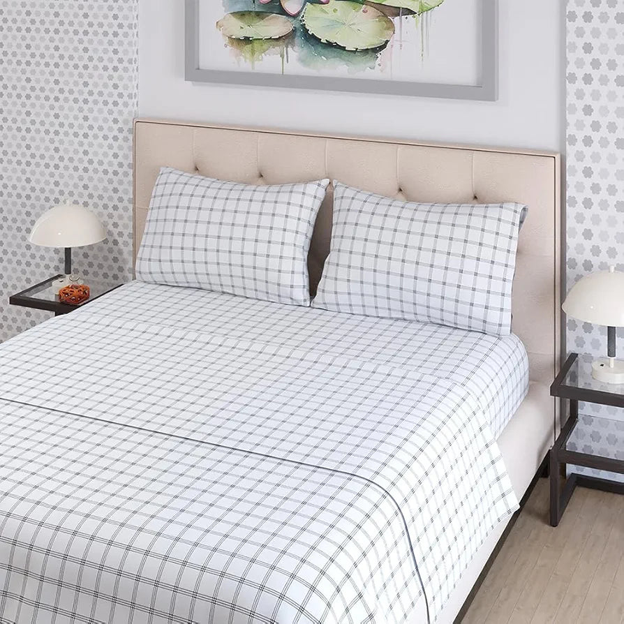 Zen Cotton Blend King Bedsheet Set  | 1 King Cotton Bedsheet & 2 Pillow Covers | Breathable & Anti-Wrinkle | 225 CVC | 