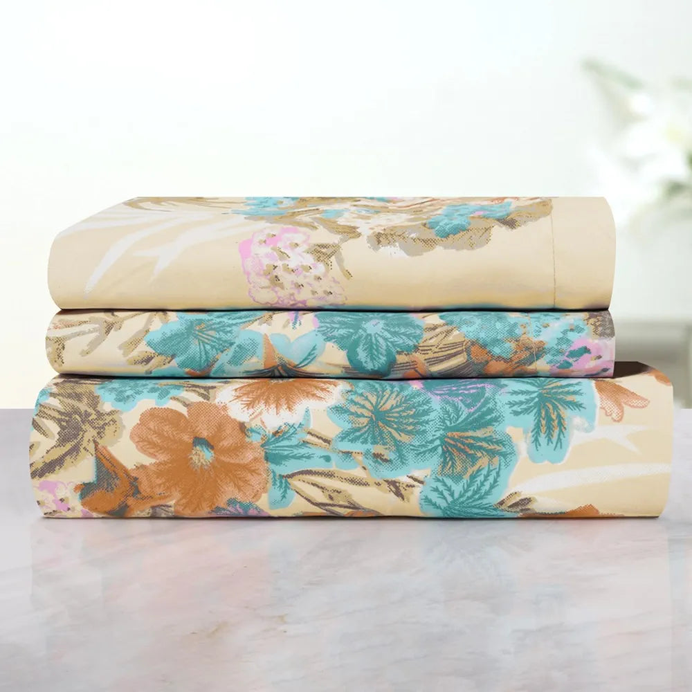 Cloth Fusion Glace Cotton Elastic Fitted Bedsheet for Double Bed King Size with 2 Pillow Covers, Soft Wrinkle Free Elastic Bedsheets for King Size Bed 