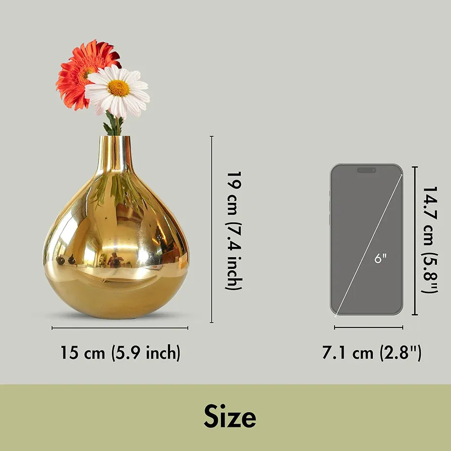 Behoma Metal Golden Flower Vase for Home Decor Bedroom Living Room Office Wedding | Table Decorative Item for Festivals Birthday Gold Tall Vase 