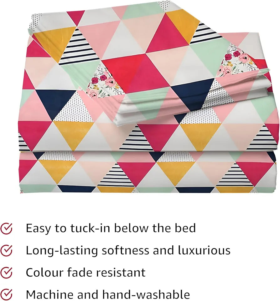 STARNSTYLE Polycotton 220 TC Floral Printed King Size Double Bedsheet with 2 Pillow Covers, 