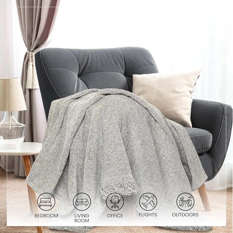 SASHAA WORLD Soft Chenille Throw | Throw Blanket for Sofa, Bed, Chair and Travel | Grey Throw Blanket | Pack of 1, 130 x 180 cm