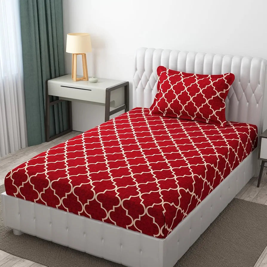 FRESH FROM LOOM Microfiber Single Bed Geometric Bedsheet - Hypoallergenic Wrinkle Free Bed Sheets With 1 Pillow Covers , 144 TC