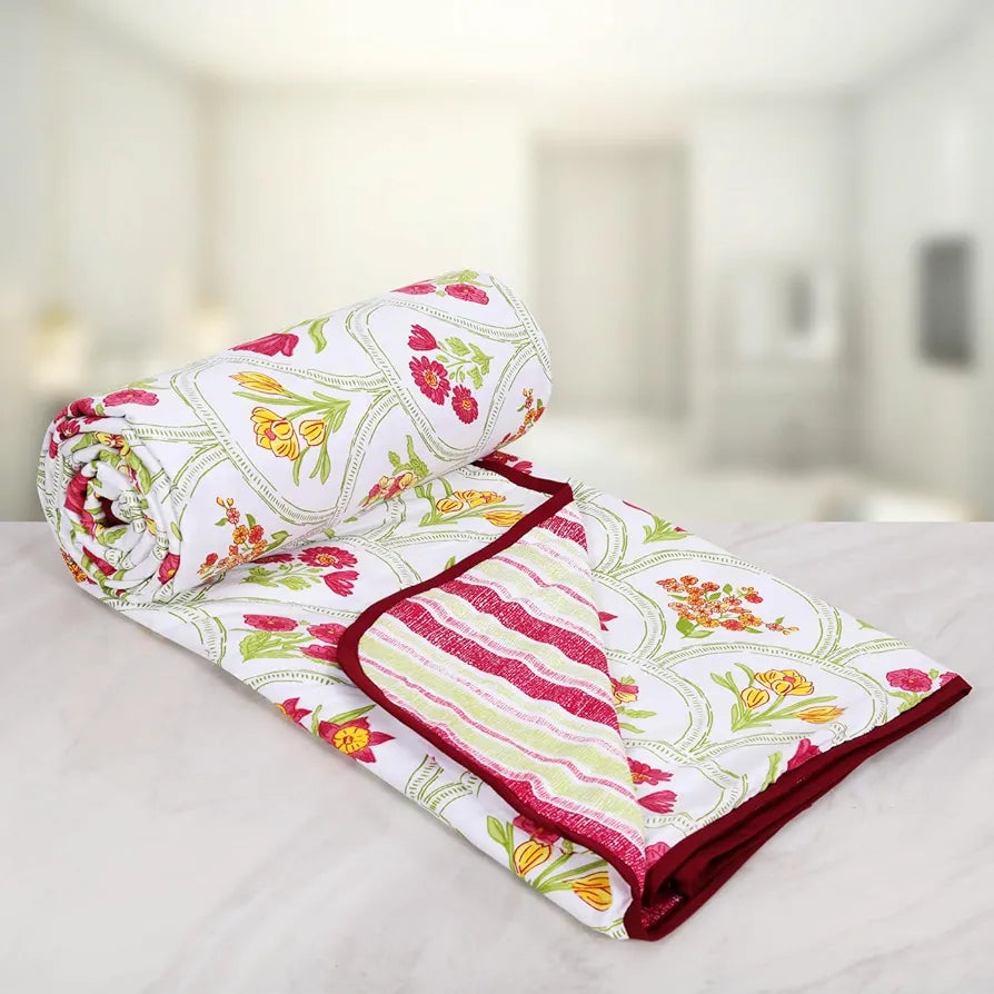 Cloth Fusion Reversible Dohar Double Bed, Soft Cotton Blend AC Blanket for Summer 