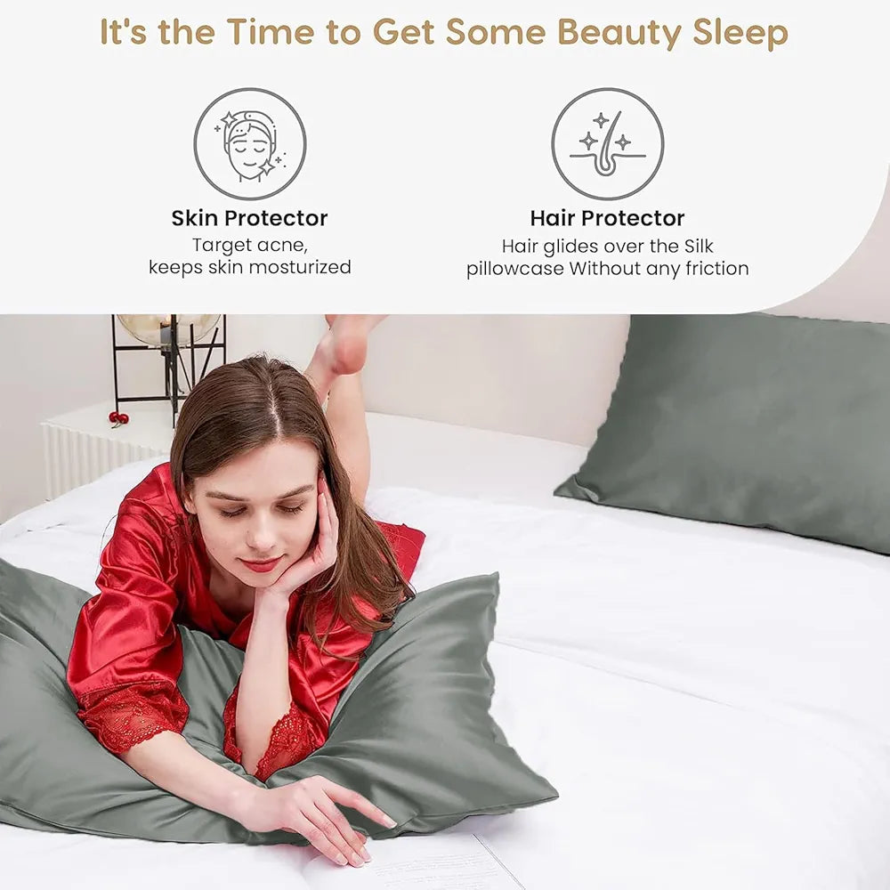 Cloth Fusion Satin Pillow Cover Set of 2 for Hair and Skin Care, Perfect Pillow case with 3 Satin Soft Scrunchies for Women 