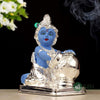 Indicast Hand Carved Silver Plated Laddu Gopal Lord Krishna Idol Sculpture Statue for Home and Office Decor & Gifts