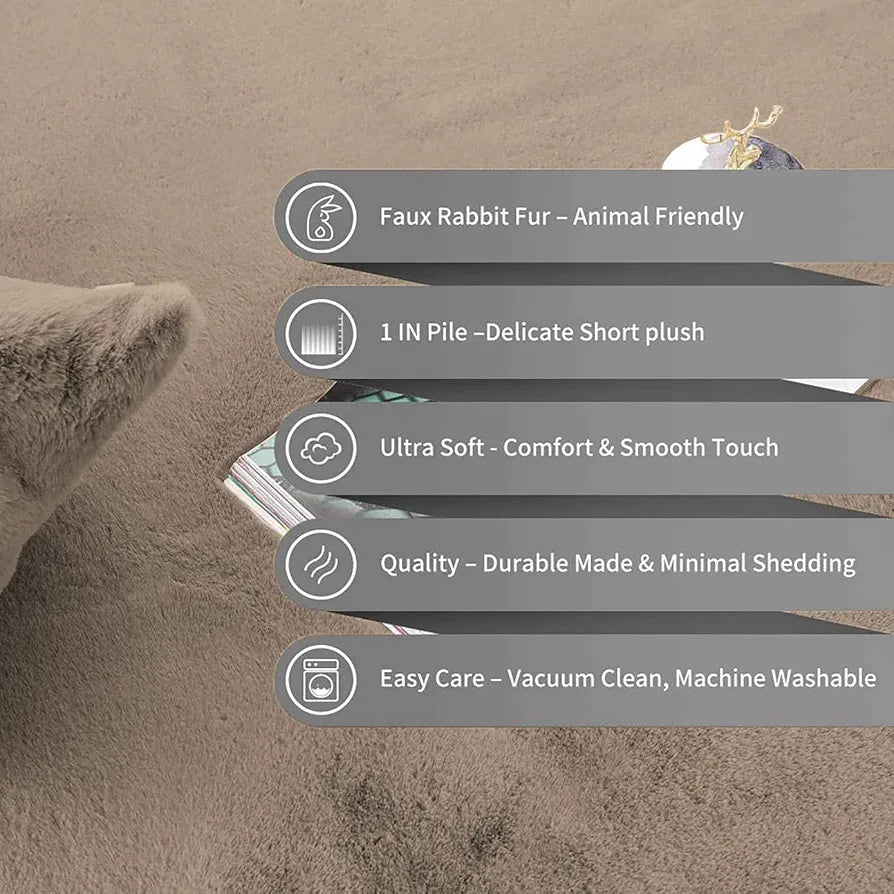 LUXE HOME INTERNATIONAL Ruffle Floor Rug Rabbit Fur 1000 GSM Living Room Foot Mats Anti Skid Water Absorbent Easy Machine Washable Rectangular Rug for Bedroom|Floor|4 X 6 Ft|Taupe|Pack of 1