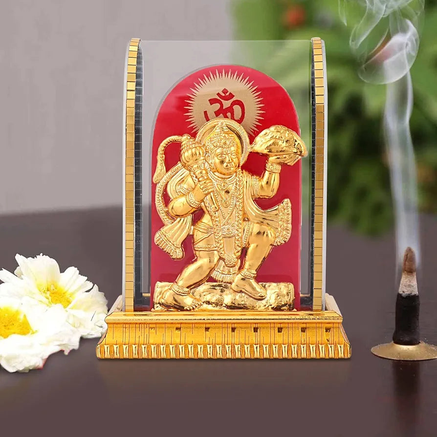 Golden Lord Hanuman Idol, Hanuman Ji Ki Murti with Gada for Home Decor Bajrangbali Ki Murti - Multicolor, 5.5 Inches 