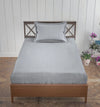 Trance Home Linen 100% Cotton 78x36 inch Single Fitted 200TC Satin Stripe Elastic Fitted Bedsheet with 1 Pillow Covers Colour Silver Grey