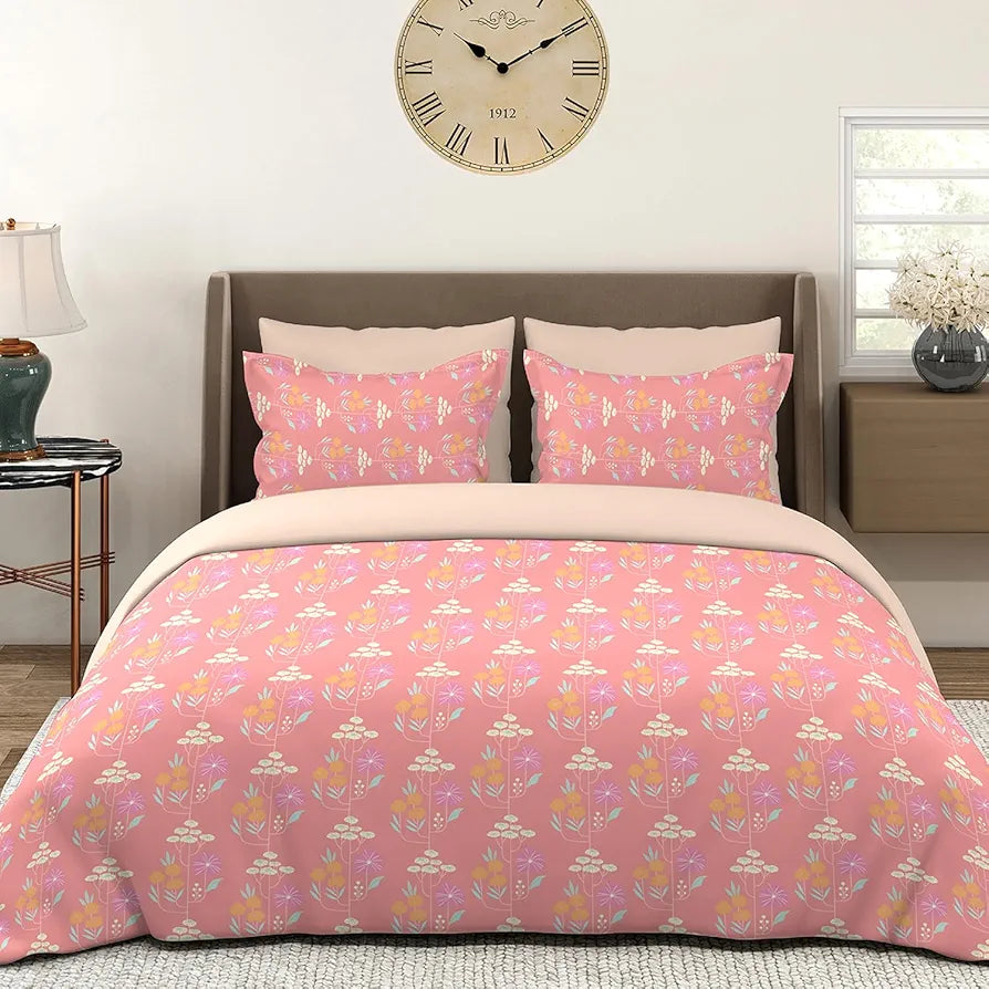 Layers Basicx 100% Cotton Bedsheet Set for All Seasons - Lightweight, Moisture Absorbent, Machine Washable & Easy to Care - Gift for Housewarming & More - 120 TC - Queen Size 