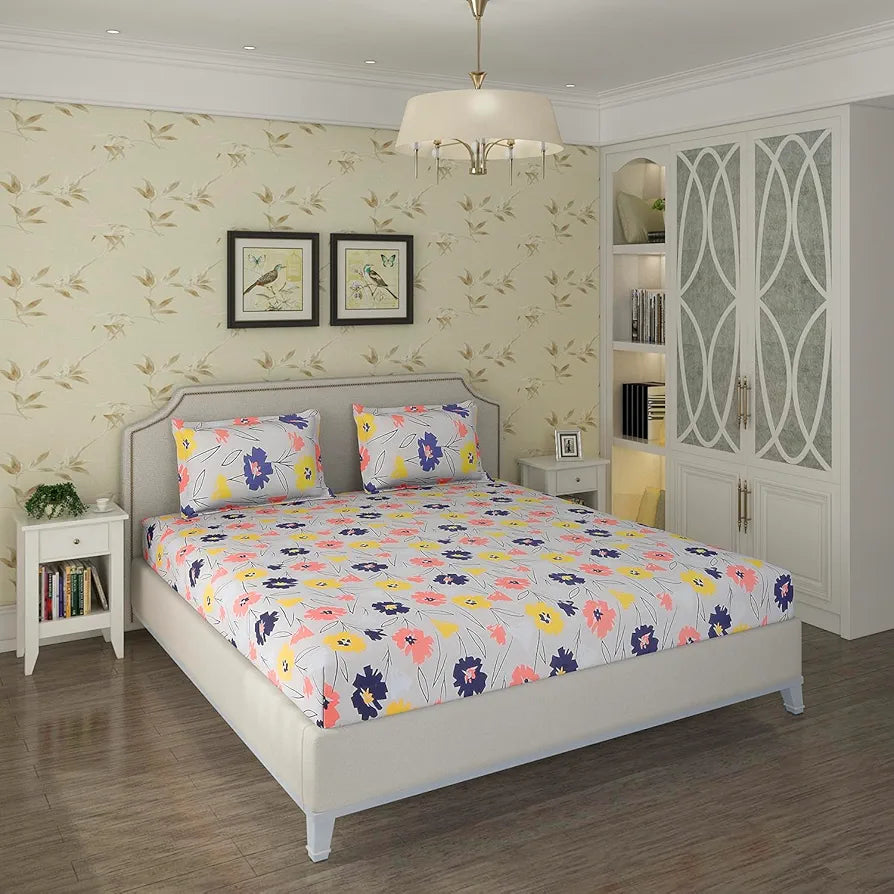 Status Contract Spring Summer Collection-2024 Cotton Rich Double Bedsheet with 2 Pillow Covers for Bed Room, Home, Hotel-120 GSM | , 120 Tc