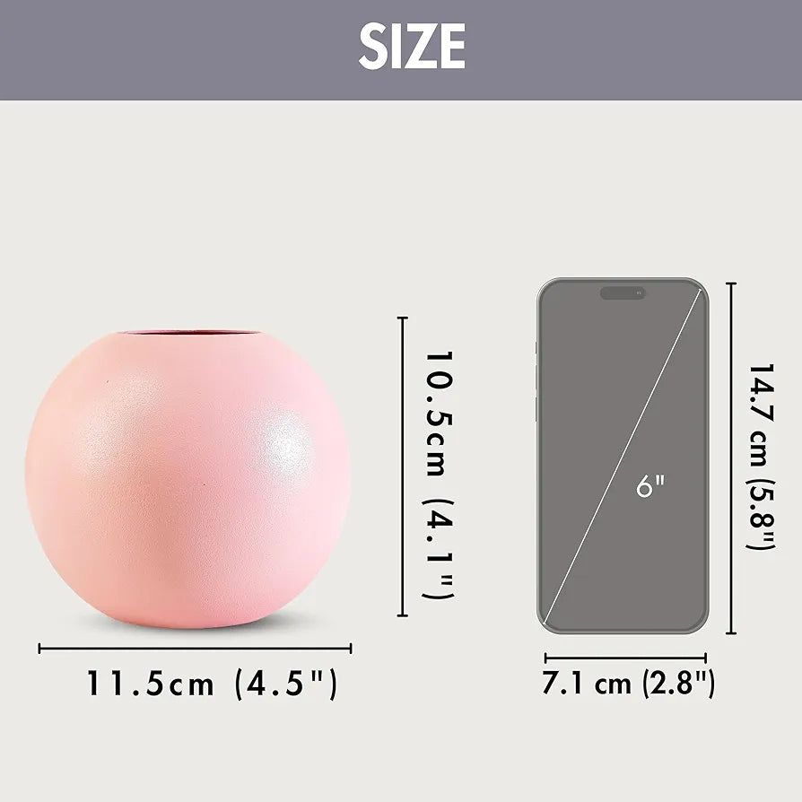 BEHOMA Metal Ball Round Vase for Home Decor | Table Decorative Item for Bedroom Living Room Office Wedding | Best Gift for Birthday Anniversary Festival | Pink, Small