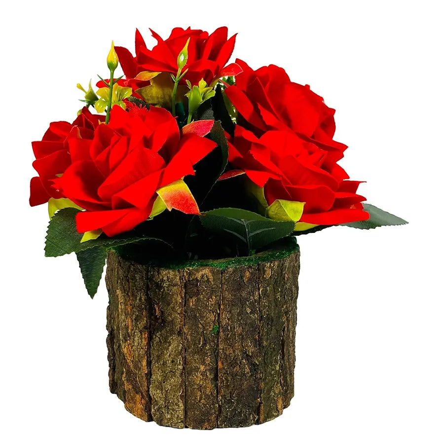 Dekorly Artificial Sunflowers, Rose, Anthurium Fake Flowers Potted Artificial Plants Decorative Artificial Flowers Indoors for Home Office | Natural Wooden Pot 