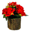 Artificial Silk Rose Fake Flowers Potted Artificial Plants Indoors Natural Wooden Pot