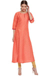 Janasya Women's Peach Poly Silk Kurta