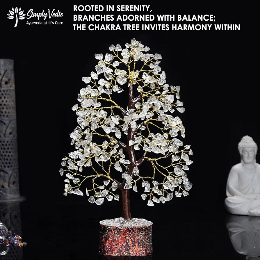 Simply Vedic Chakra Clean Quartz Crystal Tree| for Positive Energy, Good Luck | Natural Healing Gemstones MoneyTree Feng Shui, Spiritual Gift, Home Decor| Handmade by Traditional Artist