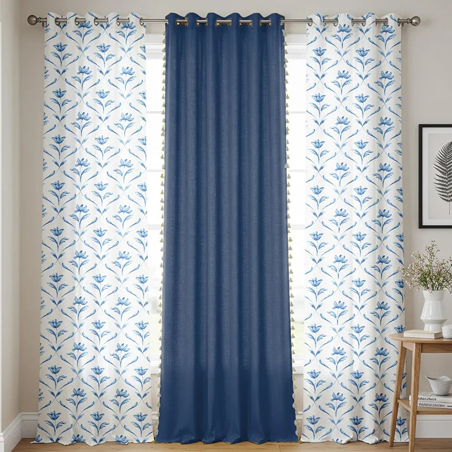 Urban Space Floral 100% Cotton Curtains For Door, Combo Set Of 3 Curtains 7 Feet Long, 60-65% Room Darkening Curtain, Tieback & Eyelets Included With Curtains For Home Decor 