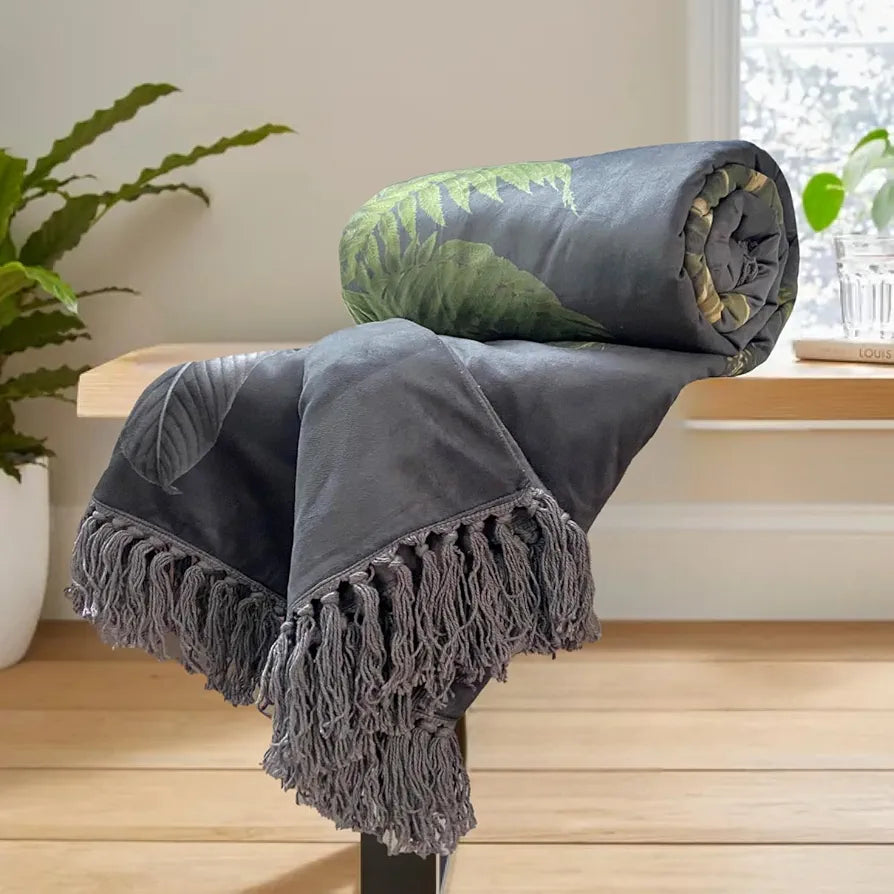 SAJAVAT HOME Hand-Knitted Pure Cotton 3 Seater Sofa Throw | Printed Steel Grey Throw for Living Room, Bedroom, Sofa & Chair | 70x50 Inches / 178x126 Cm | Pack of 1