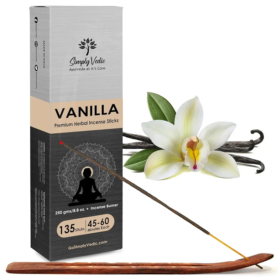 Simply Vedic Vanilla Incense Sticks – 250g Pack  | Charcoal-Free | Natural Essential Oils for Meditation, Sleep, Mood, Yoga & Aromatherapy Use
