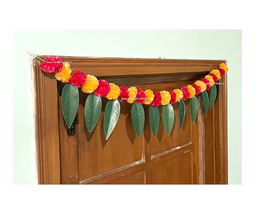 SPHINX Artificial Marigold &Mango Leaves Simple Door-Window toran/Door hangings/Festive Decorations - Approx.100 cms/40 Inches/3.33 Ft. - 