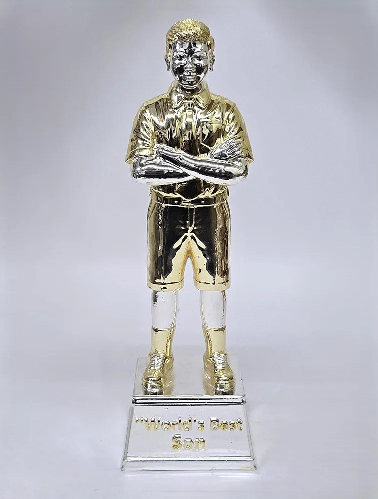 Gold Art India Best Son Figurine Gold & Silver Plated | World's Best Son | Trophy for Son | Gift for Achievement | Idol Figurine for Inspiration | Study Table | Office Desk , 9'' Inch