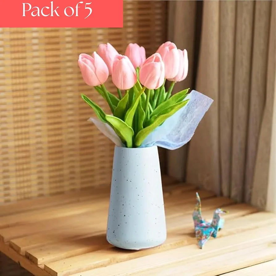 VERVENIX 5 Pcs Artificial Tulip Lily Flowers Bunch – Faux Fabric Flowers for Home Décor, Living Room, Bedroom, Party & Wedding Decoration 