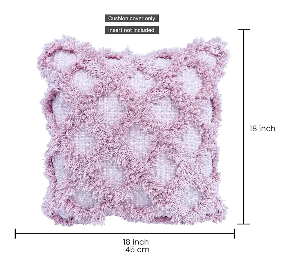 SAJAVAT HOME Hand-Knitted Pure Cotton 3 Seater Sofa Throw & Cushion Cover | 82x52 Inches / 208x132 Cm | Beige Pastel Throw & Pink Cushion for Living Room, Bedroom, Sofa & Chair | Pack of 1