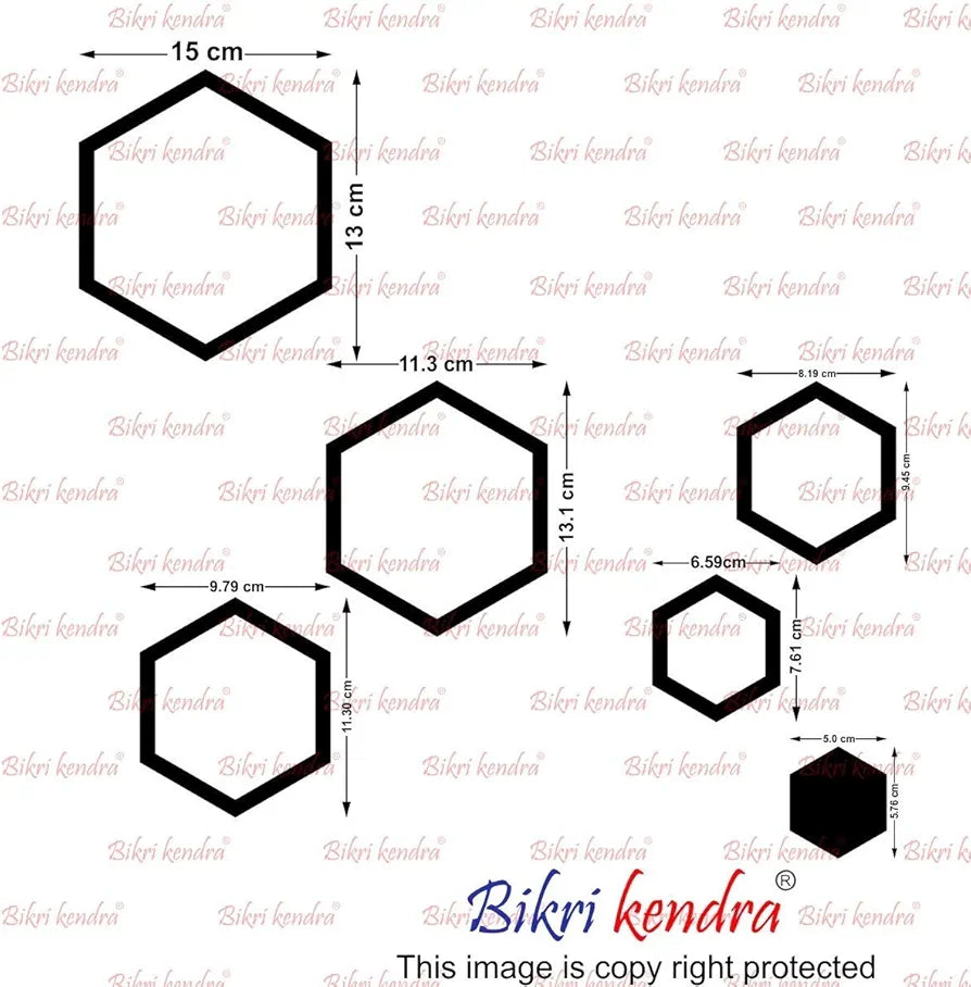 Bikri Kendra Ind - Sun with 12 Hexagon Rings  Mirror Stickers for Wall, Acrylic Sticker for Wall