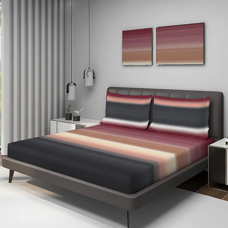 Layers Durathread Bedsheet Set for All Seasons - Lightweight, Moisture Absorbent, Machine Washable & Easy to Care - Gift for Housewarming & More - 225 CVC - King Size 